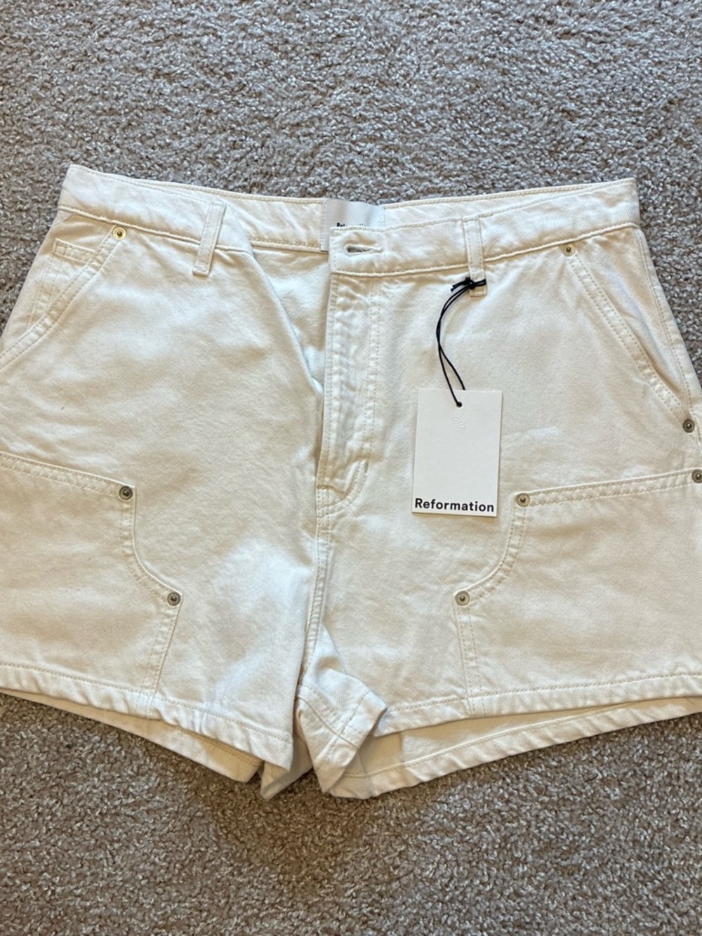 Reformation Cream Utility Shorts with Front Patch Pockets